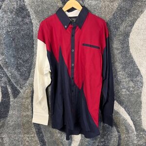 Vintage Spindle River Colorblock Shirt Mens XL Red Navy Blue 90s Geometric Retro